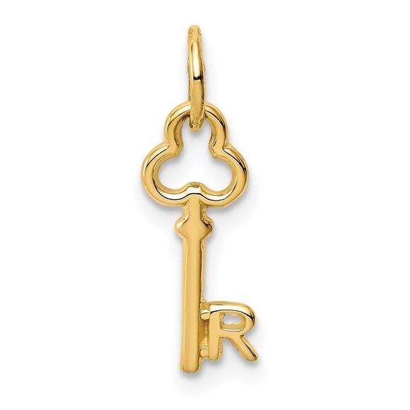 14k Yellow Gold, Hannah Collection, Mini Initial R Shamrock Key Charm - Picture 1 of 5